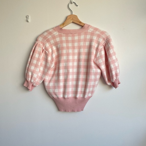 JING official gingham pink short sleeve sweater - Picture 3 of 4